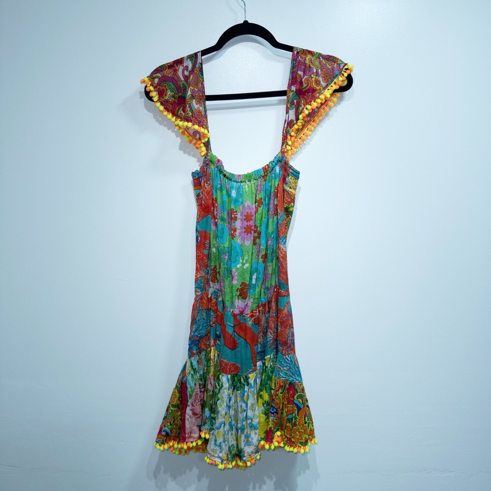 Antica Sartoria by Giacomo Cinque Tropical Print Pom Pom Swim Cover One Size - Picture 7 of 7